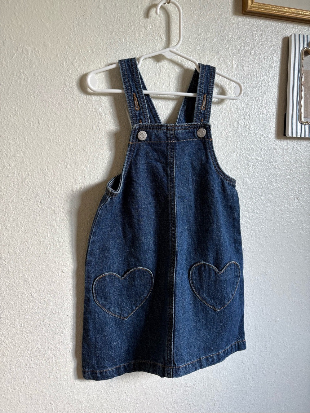 Old Navy Dark Blue Denim Overall Dress with Heart Pockets